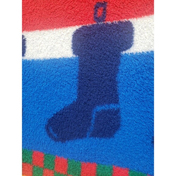 San Marcos Christmas Reversible Blanket Cane Stocking Wreath Candle Bells HEAVY - Picture 5 of 5